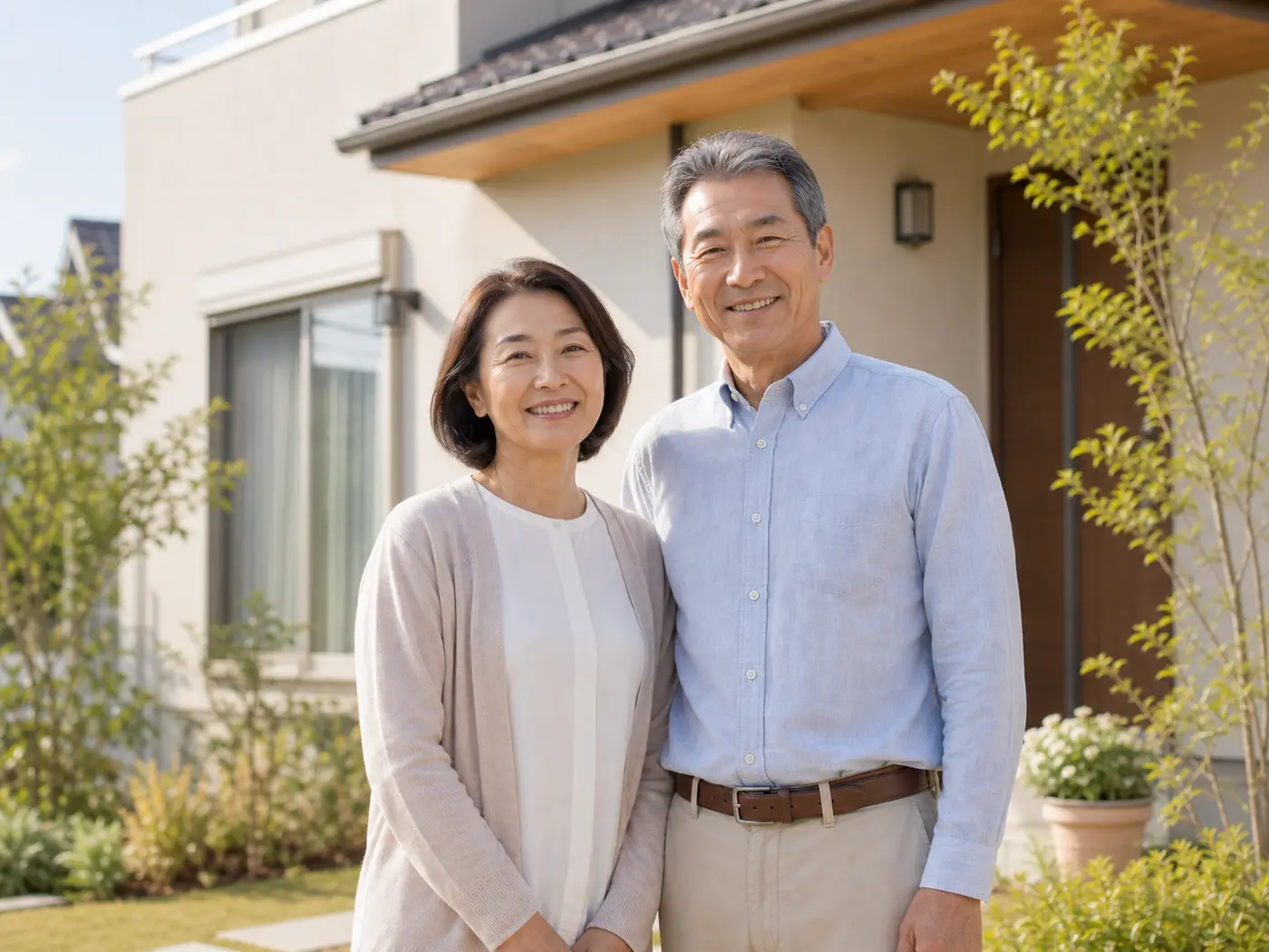 住み慣れた家の前で笑顔のご夫婦